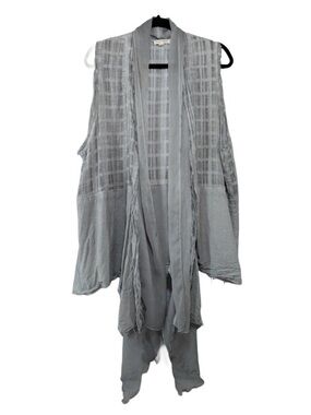 Song N Spirit Boho Mixed Plaid Sleeveless Waterfall Duster Vest Gray XXL artsy